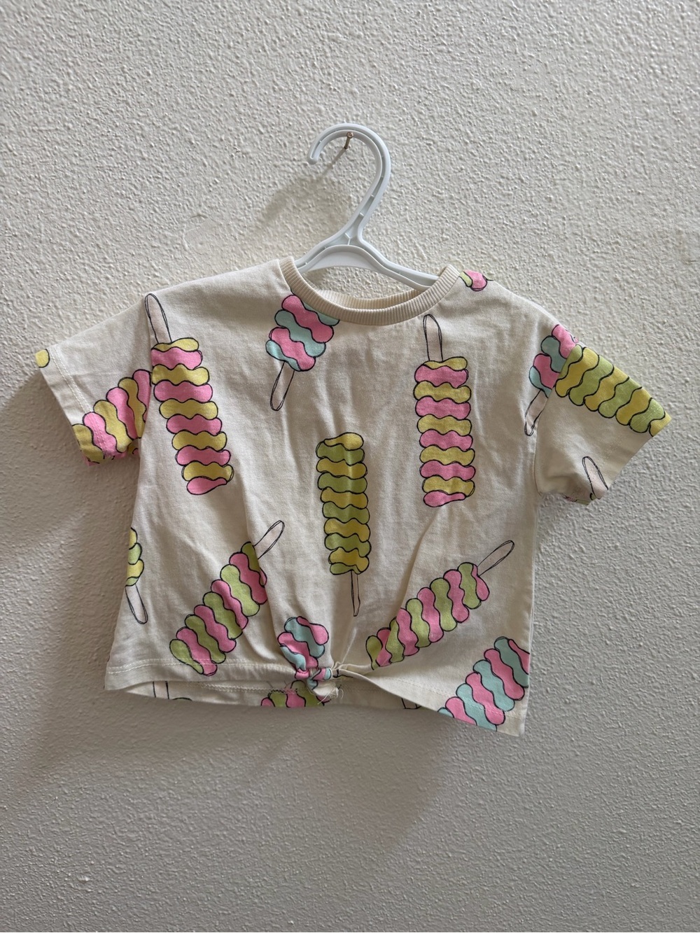 Zara Cream Short Sleeve Tee with Pink, Yellow & Blue Ice Pop Print